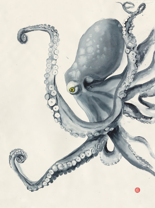 octopus, watercolour, watercolor, octopus art