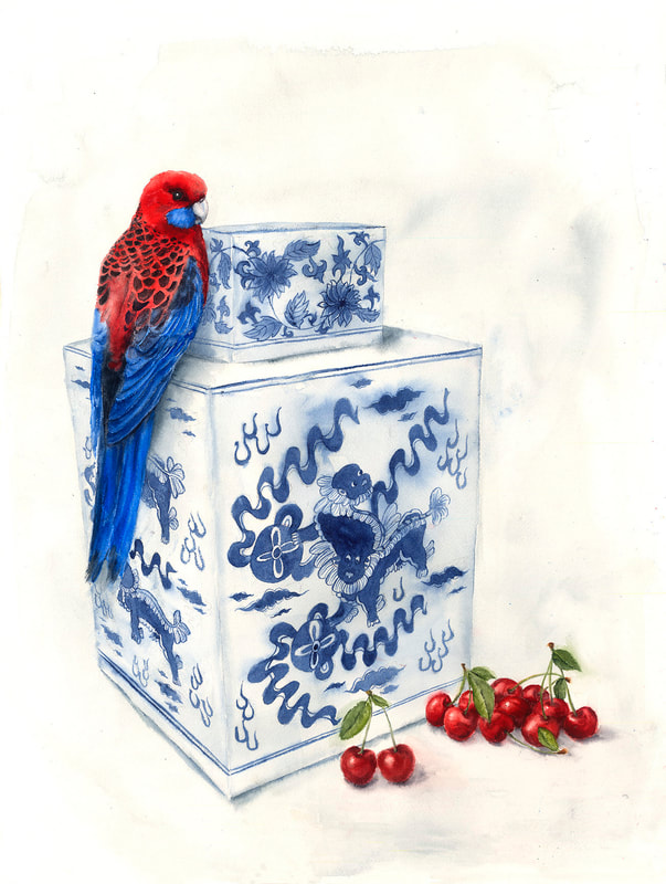 Dragon_Ginger_Jar, rosella, cherrieswatercolour, watercolour, krsmith_artist, still_life
