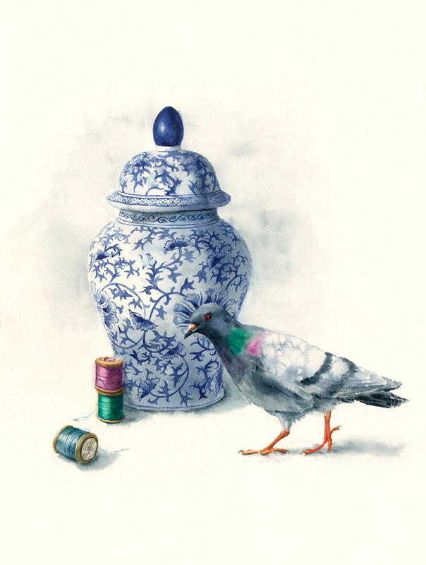 Ginger_Jar, Pigeon, cotton_reelswatercolour, watercolour, krsmith_artist, still_life